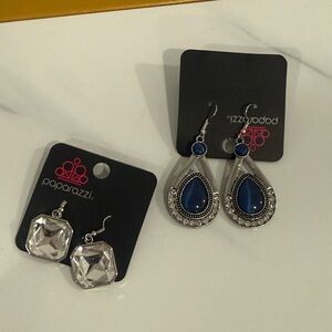 2 Pairs Paparazzi Silver and Blue Teardrop Earrings